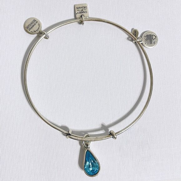 Alex and Ani Bangle Bracelet Blue Swarovski Crystal Birthstone Silver Tone Charm - Picture 5 of 5